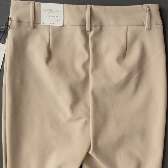 Rachel Zoe High Rise Slim Leg khaki Pant Slim Straight Minimal Office Trouser - Picture 8 of 9